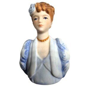 Vtg Avon thimble 1983 Porcelain Bust Figurine ladies of fashion 30s Blue white